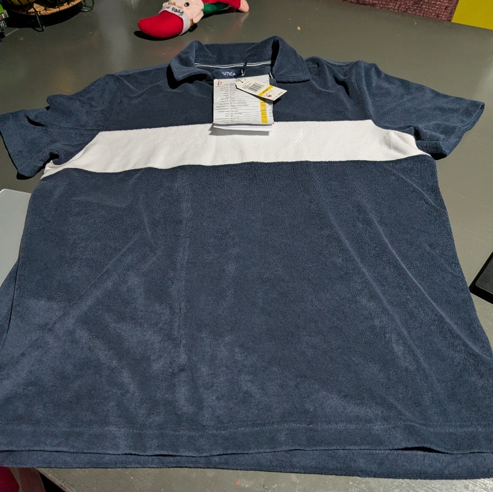 Nautica Blue And White Collared Shirt Size Medium NWT